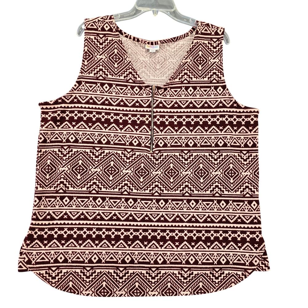 LuLaRoe Purple Burgundy Shirt Striped Zip V-Neck Tank Stretch Womens Size XL Top